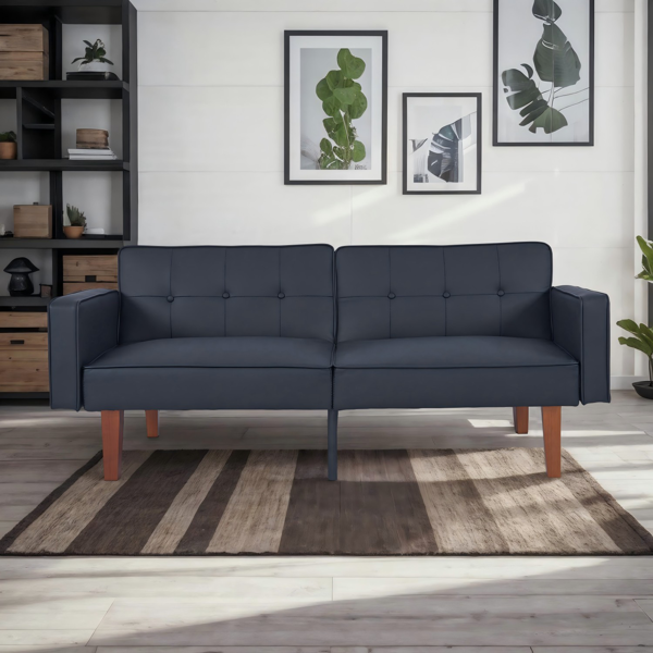 现代 PU 皮革沙发｜可调节倾斜靠背簇绒沙发｜木脚+金属支撑脚客厅休闲沙发-6