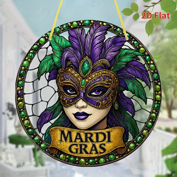 CIFbuy复古彩绘玻璃风格狂欢节面具亚克力墙饰 花园派对主题装饰（TikTok、temu下自提）-3