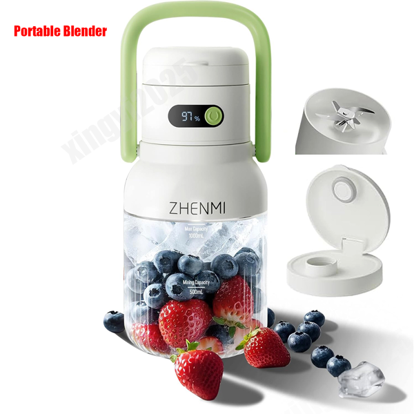 便携式搅拌机，个人奶昔搅拌机，无线设计，33盎司不含双酚A容器，防漏盖带饮用嘴，USB-C充电，易清洁部件，绿色款-10