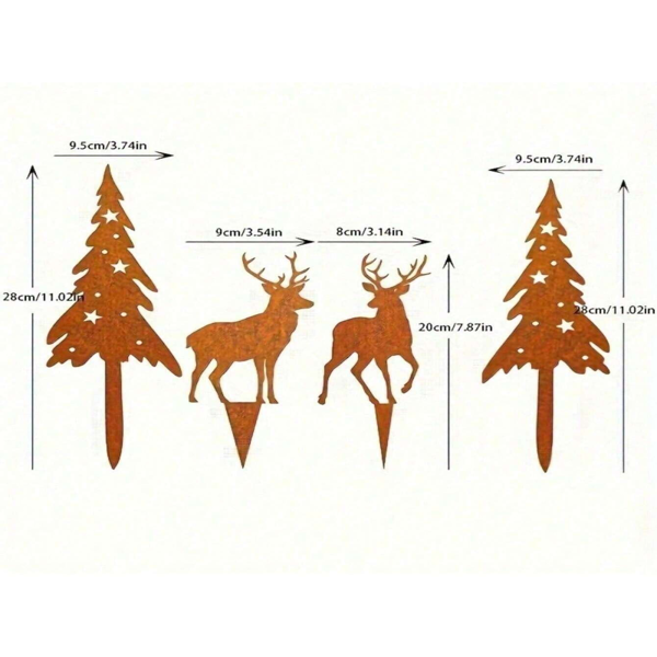 CIFbuy古董金属鹿与树雕塑四件套 草坪露台装饰 农场风格户外庭院艺术(TikTok、temu下自提)-8