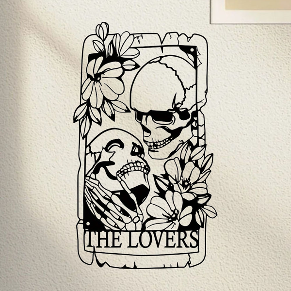 CIFbuy哥特铝制骷髅恋人塔罗牌装饰画 暗黑风墙面挂饰 节日礼物(TikTok、temu下自提)-5