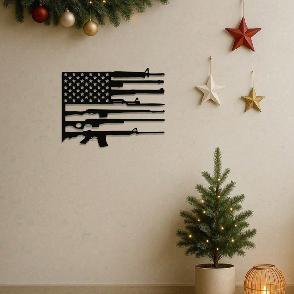 CIFbuy复古金属美国国旗墙面装饰 老式锡艺壁画 爱国主题艺术收藏 TikTok、temu下自提-5