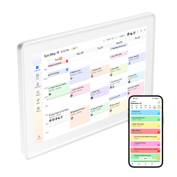 数字日历，15.6英寸电子墙面计划表与家务清单，触控式家庭日程管理器，支持日程安排、活动提醒及待办事项，含壁挂支架，智能日历完美适配2026年规划（白色边框款）-3