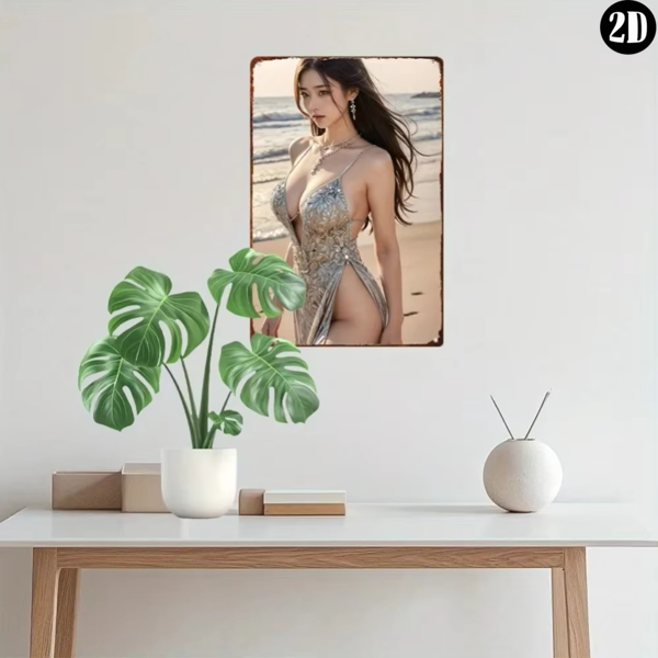 CIFbuy动漫女孩复古海滩铝墙饰 花卉泳衣独特家居礼物(TikTok、temu下自提)-4