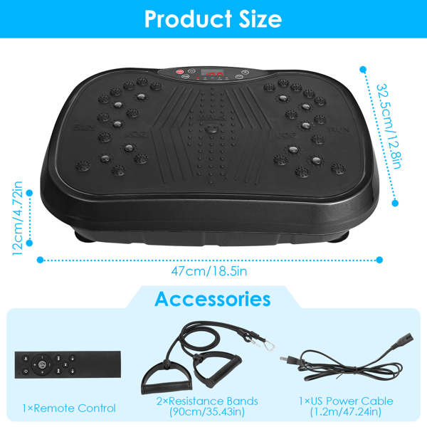 （自提可发加拿大，temu&tk下自提单）120 档调速振动健身板 配 2 根阻力带，承重 331 磅全身塑形训练机，带 USB 音乐播放功能 家用减脂塑肌专用--黑色升级版-12