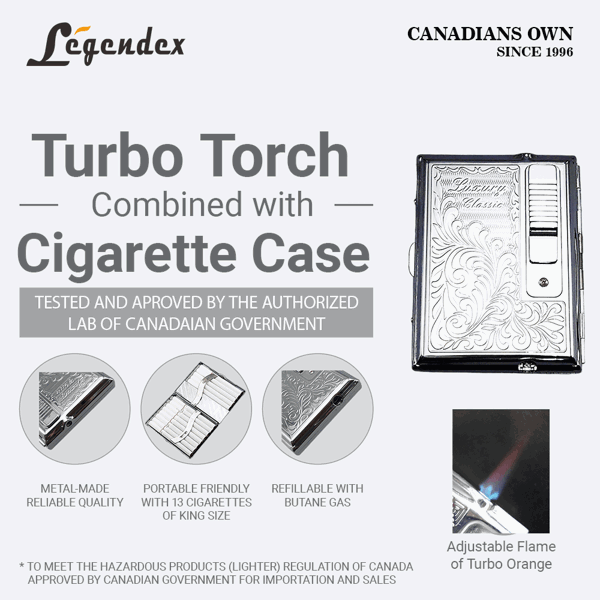 LEGENDEX®优雅*珞银面金属烟盒标准84毫米小雪茄/香烟盒内嵌防风打火机雪茄香烟厨房户外可重复充气可调节火焰高度便携式-2