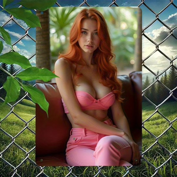 CIFbuy复古优雅红发女士粉色金属墙面装饰艺术 TikTok、temu下自提-1