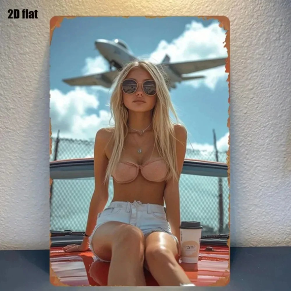 CIFbuy复古飞机比基尼女郎金属墙饰 卧室客厅装饰画（TikTok、temu下自提）-2
