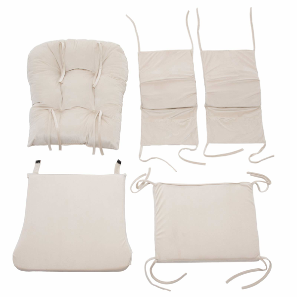 摇椅替换坐垫（含储物袋），5件装 柔软天鹅绒加厚款 可水洗防滑设计 通用型适用于摇椅 米色-3