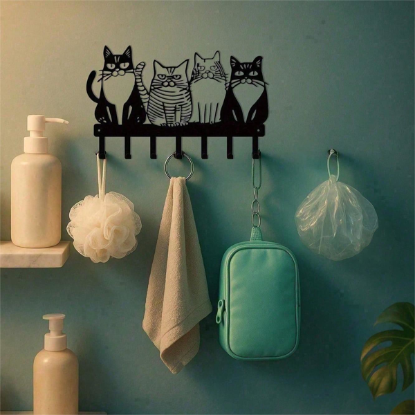 CIFbuy复古猫咪金属挂钩 玄关钥匙毛巾架 萌宠农场家居装饰 (TikTok、temu下自提)-5