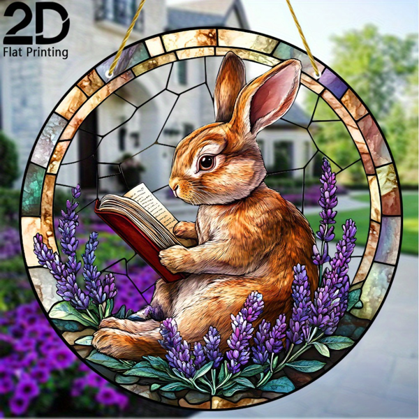 CIFbuy 亚克力彩虹捕梦仪壁挂彩色玻璃窗棱柱花园家居装饰可爱兔子阅读书阳光捕手吊饰礼物（TikTok、temu下自提）-9