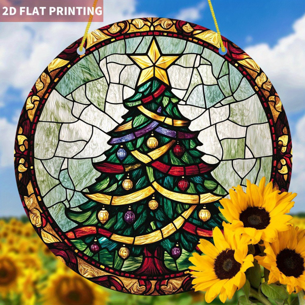 CIFbuy波西米亚圣诞树彩带星星圆形丙烯酸太阳捕捉器窗户装饰节日派对挂件（TikTok、temu下自提）-6