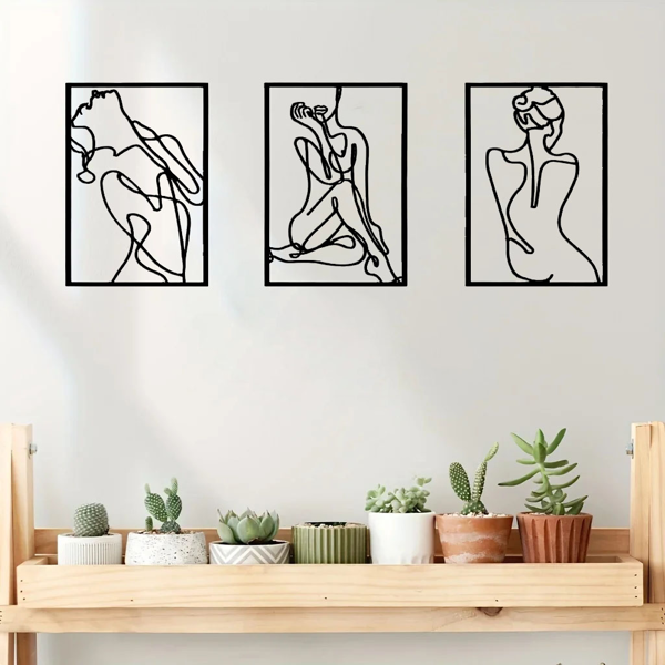 CIFbuy抽象线条艺术金属墙饰雕塑三件套 现代简约客厅卧室办公室装饰（TikTok、temu下自提）-6