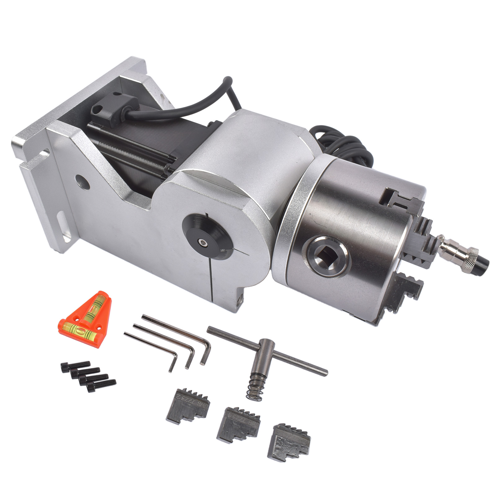 80mm 3 Jaw Rotary Axis Attachment 2-Phase Stepper Motor Fits for Fiber Laser Engraver Marker 24V