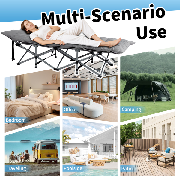 75*28*15in 灰色 户外行军床 10脚铁管 牛津布 折叠翘头 带软垫 150kg-6