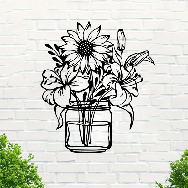 CIFbuy田园风向日葵百合花瓶装饰画 花卉主题铝制家居软装墙饰(TikTok、temu下自提)-5