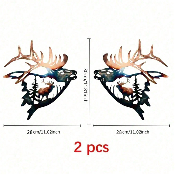 CIFbuy双件套麋鹿与麋鹿金属墙饰 乡村农场剪影装饰 客厅办公室野生动物标志 圣诞新年乔迁礼物（TikTok、temu下自提）-6