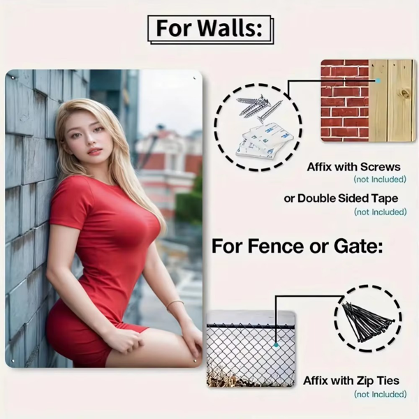 CIFbuy复古红色连衣裙金发女郎剪影铝制墙艺卧室客厅装饰(TikTok、temu下自提)-6