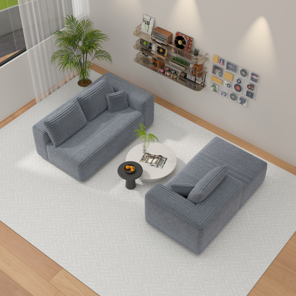 模块化宽条纹灯芯绒组合沙发｜全海绵深座二人位沙发 + 左侧贵妃躺椅｜现代客厅休闲沙发-11