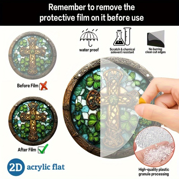 CIFbuy亚克力阳光捕捉器彩色玻璃十字架四叶草设计悬挂装饰窗墙门廊花园装饰（TikTok、temu下自提）-4