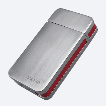SIKARO®星空* 银面红色边条日本设计时尚强力防风打火机雪茄香烟厨房户外可重复充气可调节火焰高度便携式
