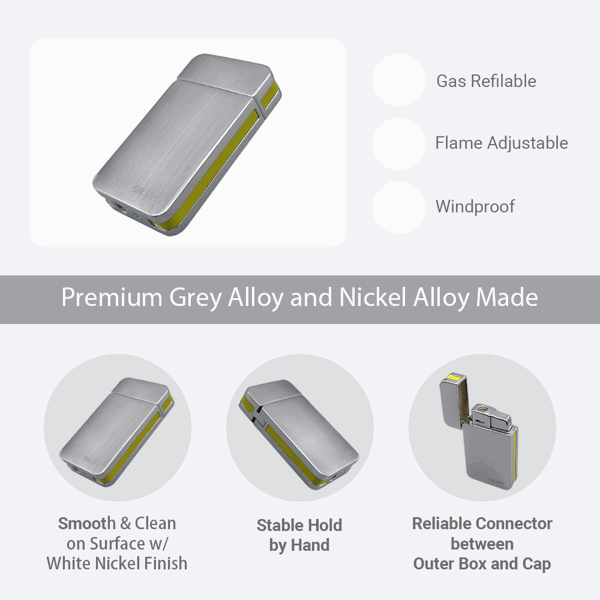 SIKARO®星空* 银面金色边条日本设计时尚强力防风打火机雪茄香烟厨房户外可重复充气可调节火焰高度便携式-5