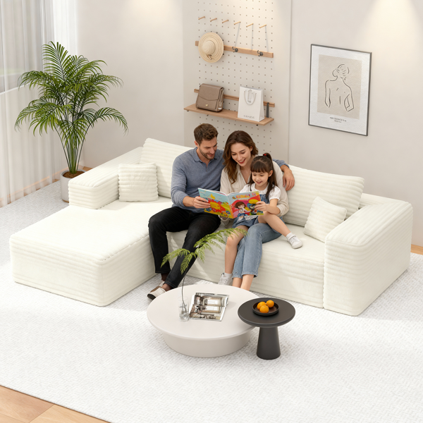 模块化宽条纹灯芯绒组合沙发｜全海绵深座二人位沙发 + 左侧贵妃躺椅｜现代客厅休闲沙发-11