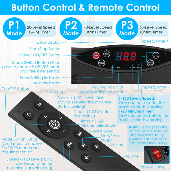 （自提可发加拿大，temu&tk下自提单）120 档调速振动健身板 配 2 根阻力带，承重 331 磅全身塑形训练机，带 USB 音乐播放功能 家用减脂塑肌专用--黑色升级版-5