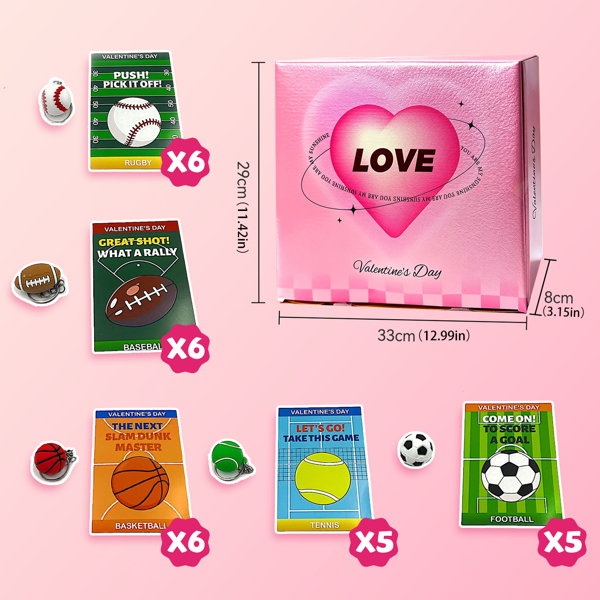 足球主题情人节礼物卡，附赠减压球钥匙扣，适合儿童班级，28 件装足球钥匙扣玩具及交换卡片，适合教室男孩女孩，情人节非糖果礼物，学生学校奖品-1
