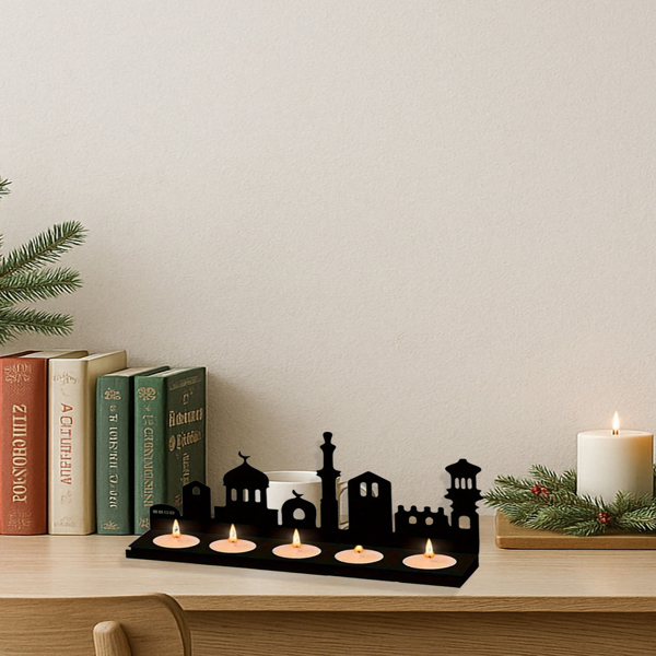 CIFbuy复古金属城市天际线便携式桌面烛台家居装饰浪漫氛围灯(TikTok、temu下自提)-5