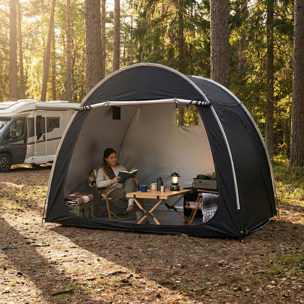 6.8X4.9FT 黑色 圆弧形 储物棚  双门(前侧和右侧) 内部配收纳袋 黑色玻纤杆框架 210DPU银胶牛津布 自行车储物棚 配拎包-14