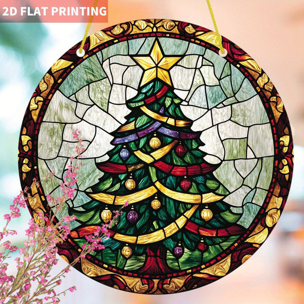 CIFbuy波西米亚圣诞树彩带星星圆形丙烯酸太阳捕捉器窗户装饰节日派对挂件（TikTok、temu下自提）-5