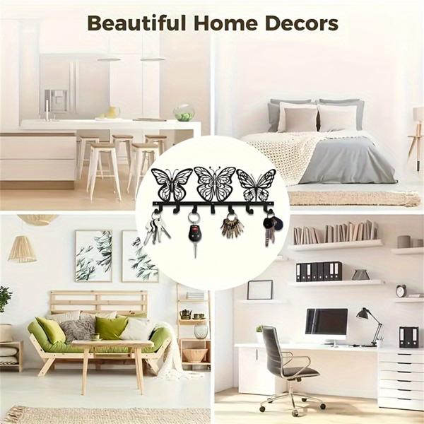 CIFbuy 7钩蝴蝶钥匙扣墙挂现代钥匙收纳入口走廊装饰 (TikTok、temu下自提)-4