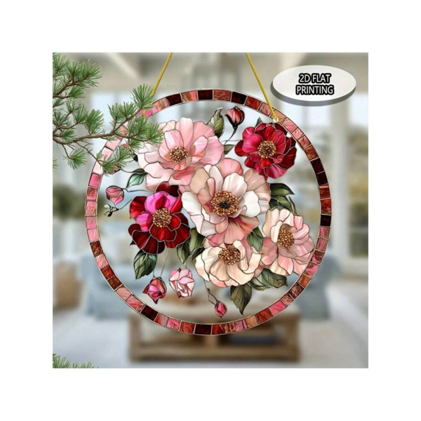 CIFbuy亚克力花卉太阳捕捉器圆形窗户挂饰彩色氛围吊饰复古玫瑰设计(TikTok、temu下自提)-5