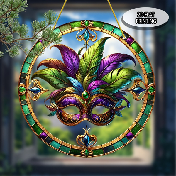 CIFbuy彩色狂欢面具亚克力窗户挂饰花园家居装饰轻便手绘派对礼物(TikTok、temu下自提)-9