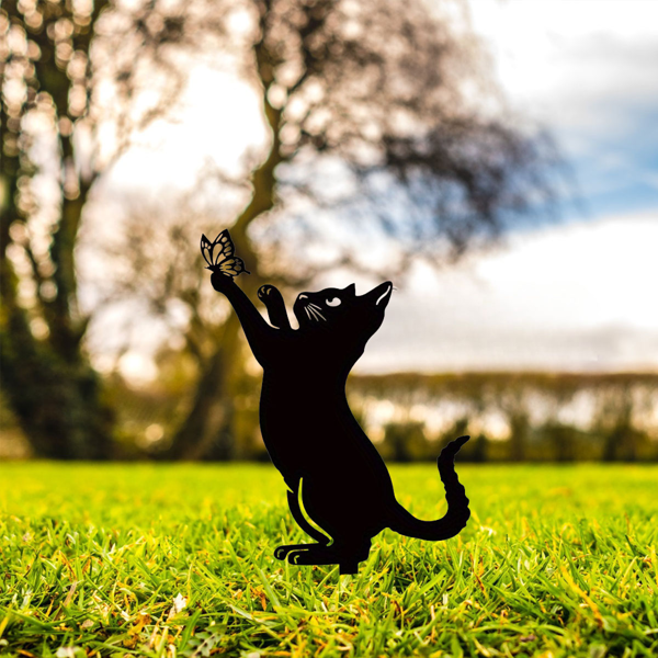 CIFbuy简约黑色铁制户外花园猫咪雕塑庭院草坪装饰（TikTok、temu下自提）-5