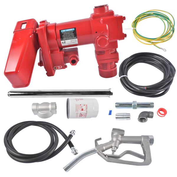 抽油泵 20 GPM High Flow Fuel Transfer Pump 12V DC with Manual Nozzle for Gas Diesel Red-1
