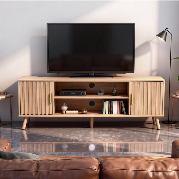 浅棕色 刨花板 矮款 150*39.5*53.5 双格栅门 电视柜-5