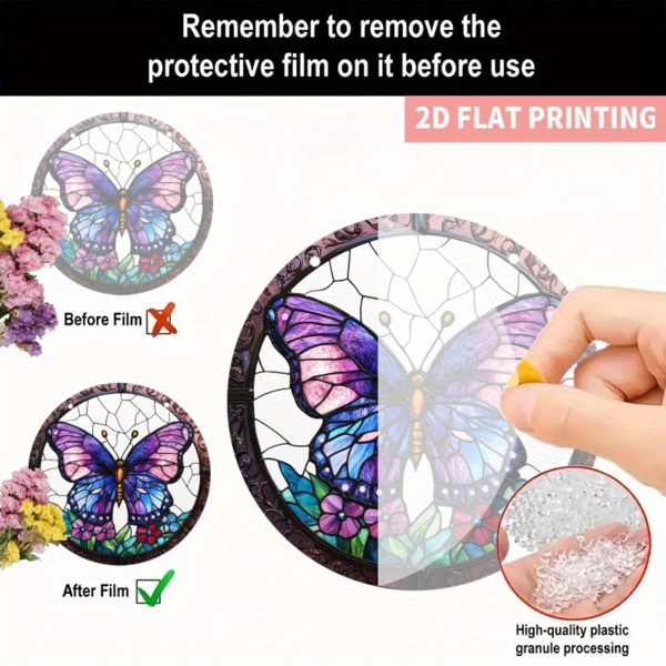 CIFbuy 高清透明圆形紫色蝴蝶花卉亚克力捕梦窗饰 家居花园装饰品 (TikTok、temu下自提)-4