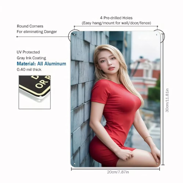 CIFbuy复古红色连衣裙金发女郎剪影铝制墙艺卧室客厅装饰(TikTok、temu下自提)-4