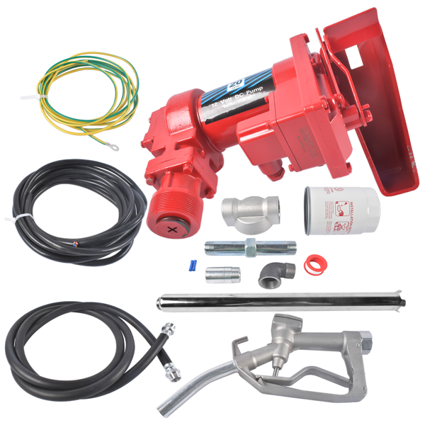 抽油泵 20 GPM High Flow Fuel Transfer Pump 12V DC with Manual Nozzle for Gas Diesel Red-2