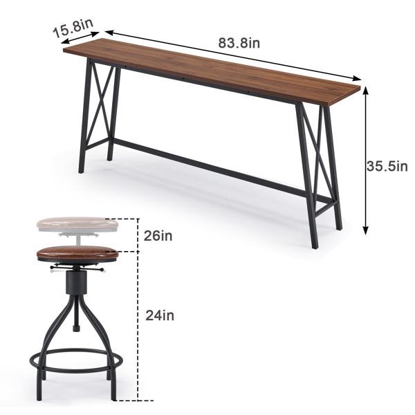 1桌4椅 棕色 213*40*94cm 吧桌椅套装 椅子带转盘  3cm假厚+铁+PU 桌面截断-8