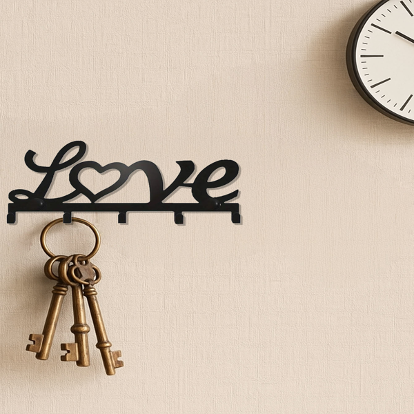 CIFbuy哥特风钥匙挂钩带5钩黑色墙上钥匙架简易安装入口玄关收纳(TikTok、temu下自提)-3