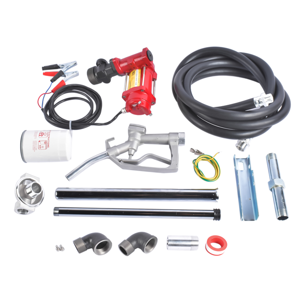 抽油泵 High Flow 10GPM 12V Fuel Transfer Pump Cast Iron with Hose & Manual Nozzle Kit for Gasoline Diesel Kerosene-1