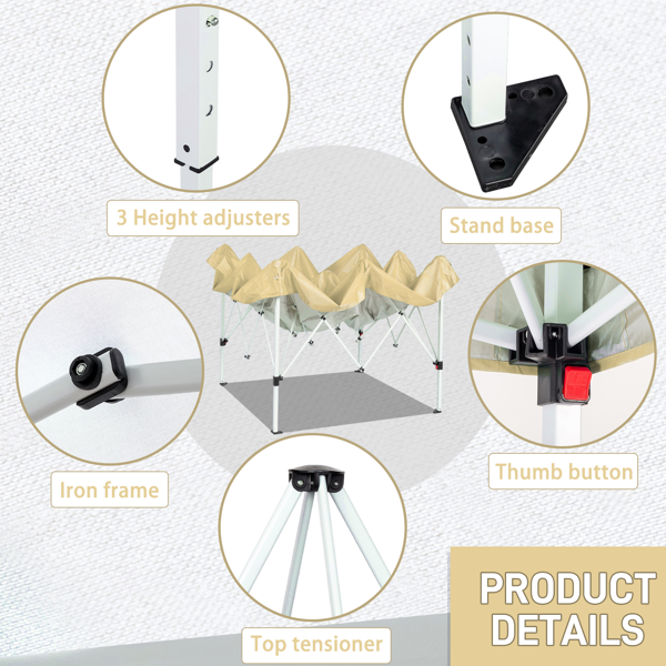 6.5X6.5FT 卡其色 4围(2围2门)  折叠棚 210D牛津布 白色喷塑钢管 配拎包-10