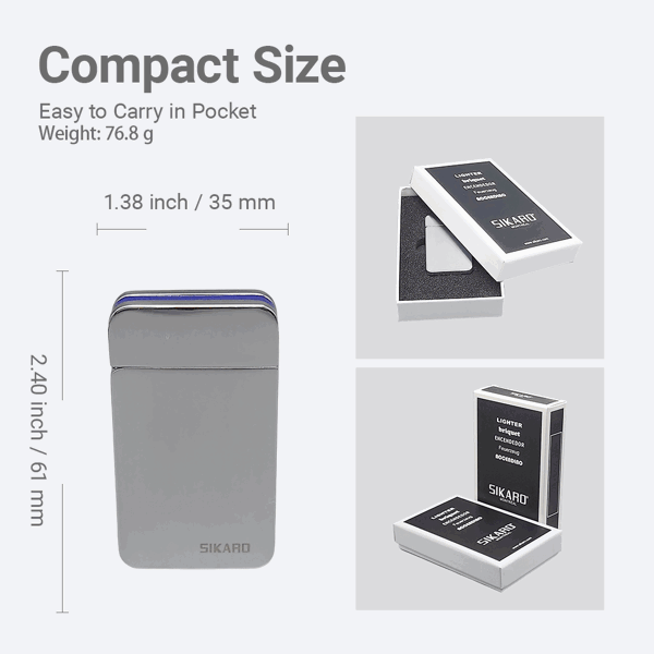 SIKARO®星空* 银面蓝色边条日本设计时尚强力防风打火机雪茄香烟厨房户外可重复充气可调节火焰高度便携式-3