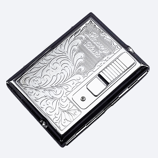 LEGENDEX®优雅*珞银面金属烟盒标准84毫米小雪茄/香烟盒内嵌防风打火机雪茄香烟厨房户外可重复充气可调节火焰高度便携式-1