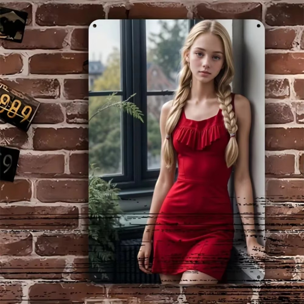 CIFbuy复古金发女孩红裙铝制墙面装饰画 TikTok、temu下自提-2