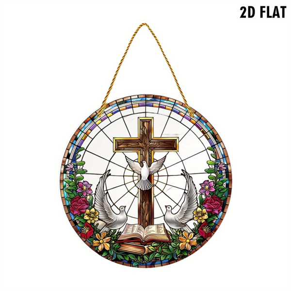 CIFbuy彩色亚克力十字鸽子挂饰 彩绘玻璃效果室内外装饰墙艺花园摆件（TikTok、temu下自提）-2