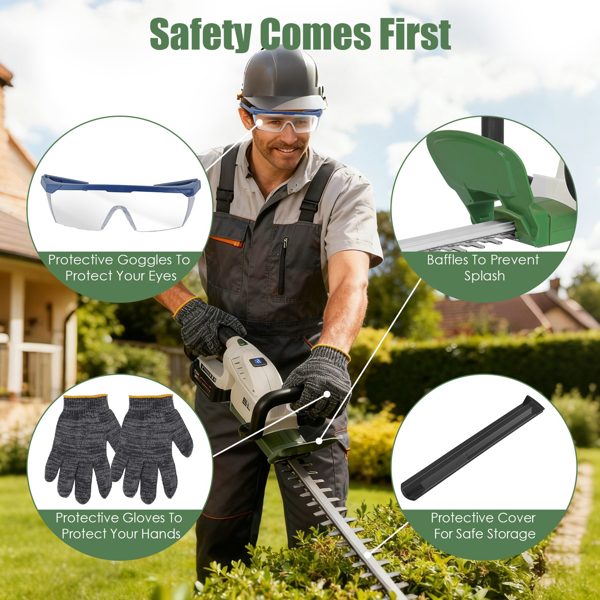 （自提可发加拿大，temu&tk下自提单）20000 转无绳割草机，2600mAh 电池，双刀头钢刃绿篱修剪机，带防溅挡板及护目镜 适用灌木修剪，适用于花园维护。-6